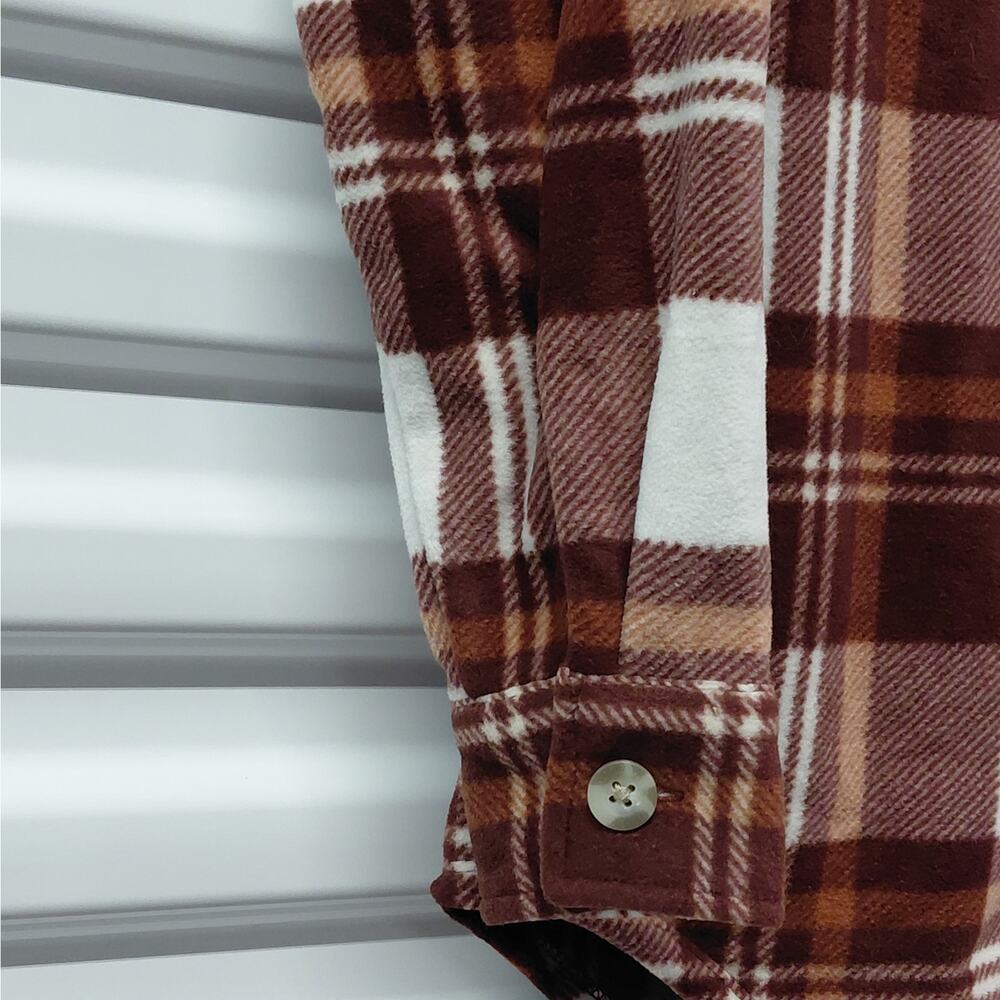 Eddie Bauer Womens Plaid Flannel Shirt Size Small Brown Shacket Cozy Gorpcore - Picture 7 of 14